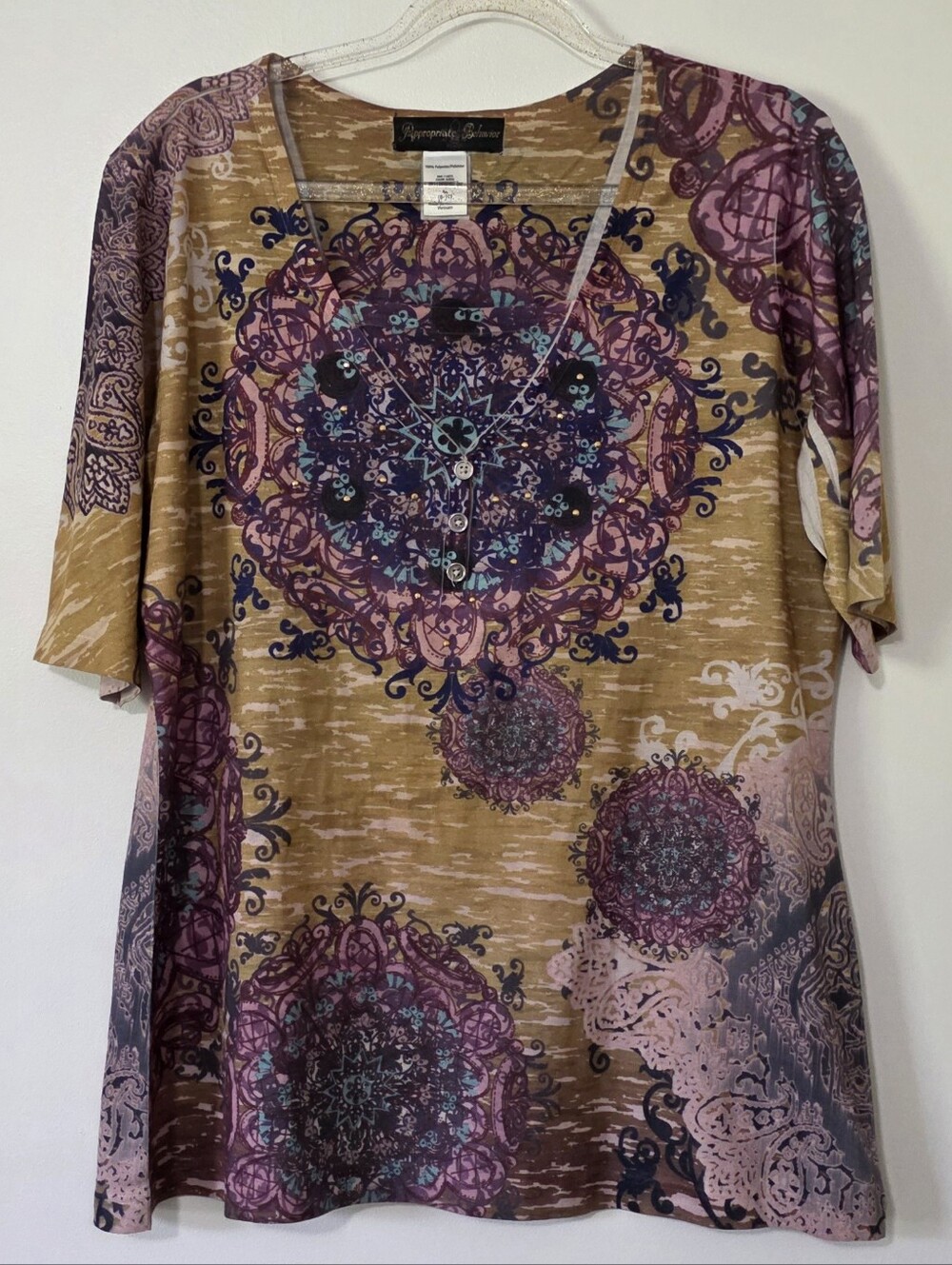 Appropriate Behavior Top Vibrant Purple & Mustard Mandela Indie Folk Boho Medium